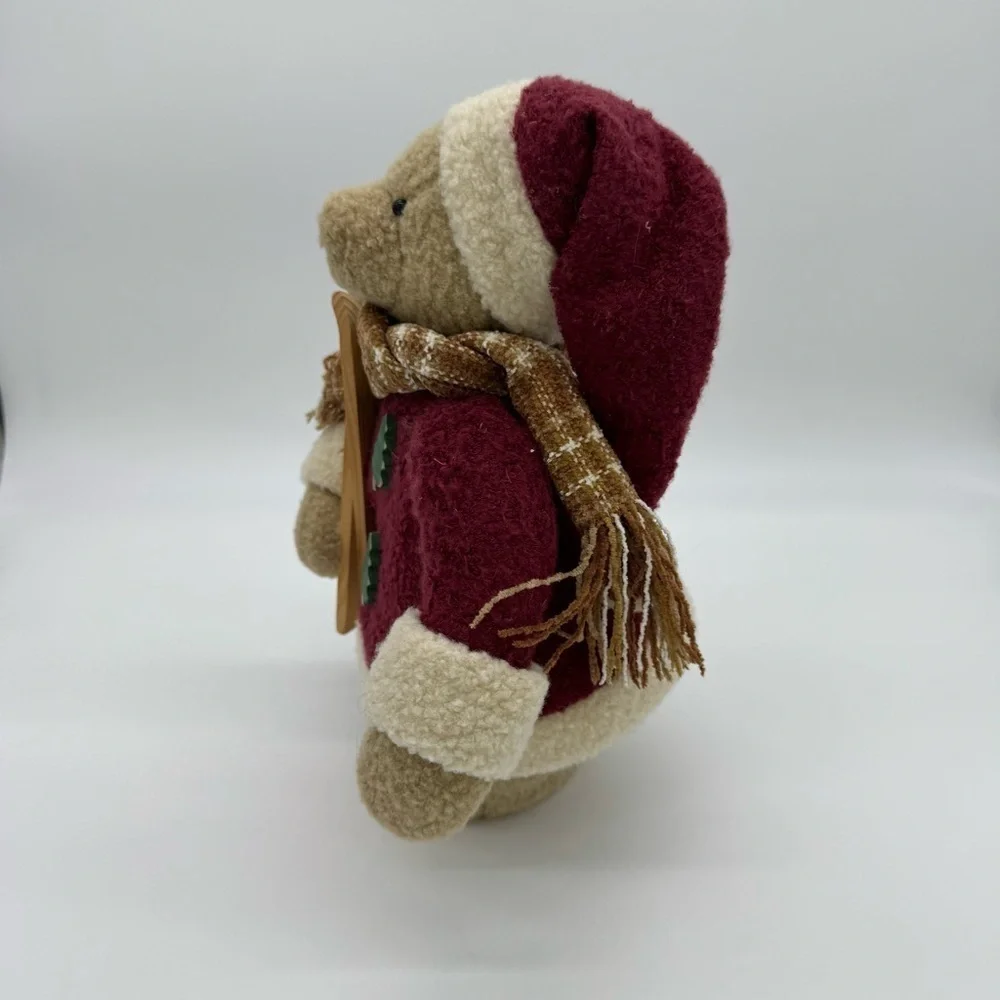 Holiday Teddy Bear with Skis - Red and Cream